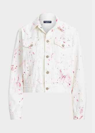 Vestes camionneur en denim à imprimé poney rose Ralph Lauren blanches pour femmes
