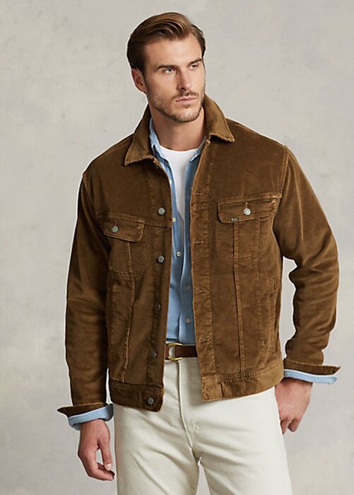 Vestes camionneur en velours côtelé extensible marron Ralph Lauren pour homme Vestes camionneur en velours côtelé extensible marron Ralph Lauren pour homme