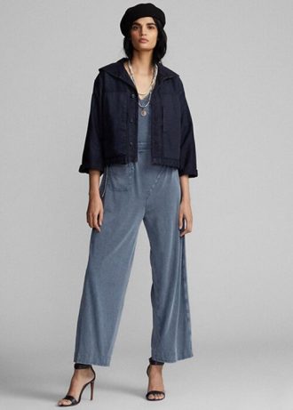 Vestes courtes en coton et lin indigo bleu marine Ralph Lauren pour femme