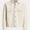 Vestes de camionneur blanches en toile Ralph Lauren pour homme, coupe décontractée Vestes de camionneur blanches en toile Ralph Lauren pour homme, coupe décontractée