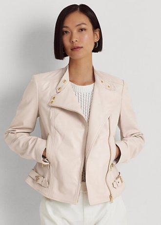 Vestes de moto en cuir d&rsquo;agneau rose Ralph Lauren pour femmes