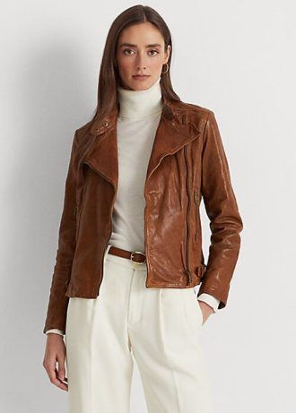 Vestes de moto en cuir marron foncé pour femmes Ralph Lauren