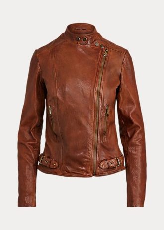 Vestes de moto en cuir marron foncé pour femmes Ralph Lauren