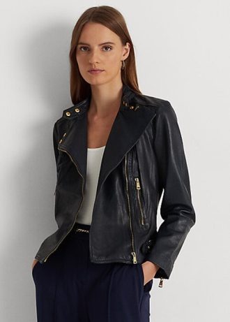 Vestes de moto en cuir vieilli bleu marine Ralph Lauren pour femme