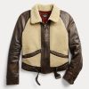 Vestes en cuir à empiècements en peau lainée Ralph Lauren noir/crème pour femme Vestes en cuir à empiècements en peau lainée Ralph Lauren noir/crème pour femme