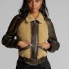 Vestes en cuir à empiècements en peau lainée Ralph Lauren noir/crème pour femme Vestes en cuir à empiècements en peau lainée Ralph Lauren noir/crème pour femme