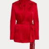 Vestes en satin ceinturées Ralph Lauren Quinton rouges pour femmes Vestes en satin ceinturées Ralph Lauren Quinton rouges pour femmes