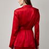 Vestes en satin ceinturées Ralph Lauren Quinton rouges pour femmes Vestes en satin ceinturées Ralph Lauren Quinton rouges pour femmes