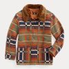 Vestes jacquard à col en peau lainée Ralph Lauren orange pour femmes