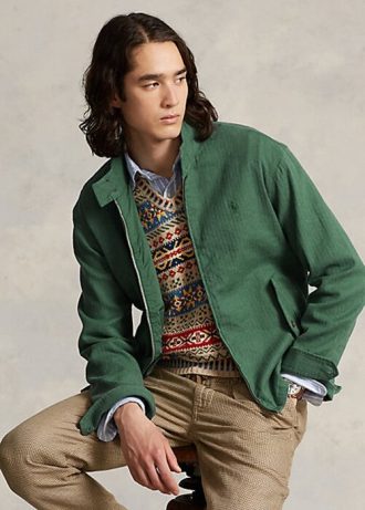 Vestes vertes en sergé de lin mélangé à chevrons pour homme Ralph Lauren